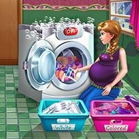 妊娠中の王女は服を洗っています